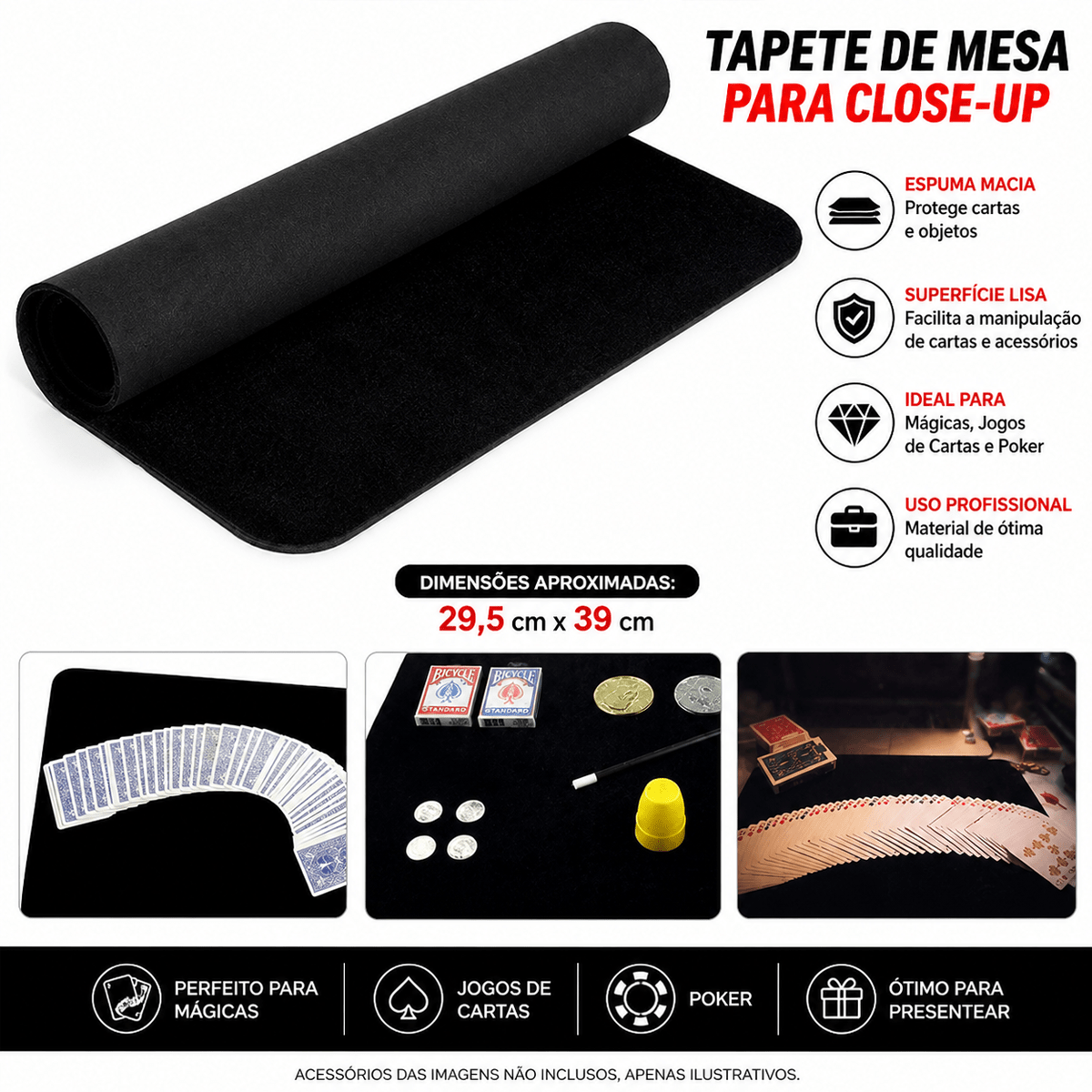 Tapete de Mesa Close Up para Cartas de Baralho - Grande