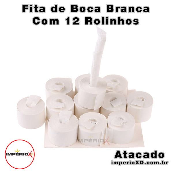 Fita de Boca Branca com 12 Rolinhos - Atacado